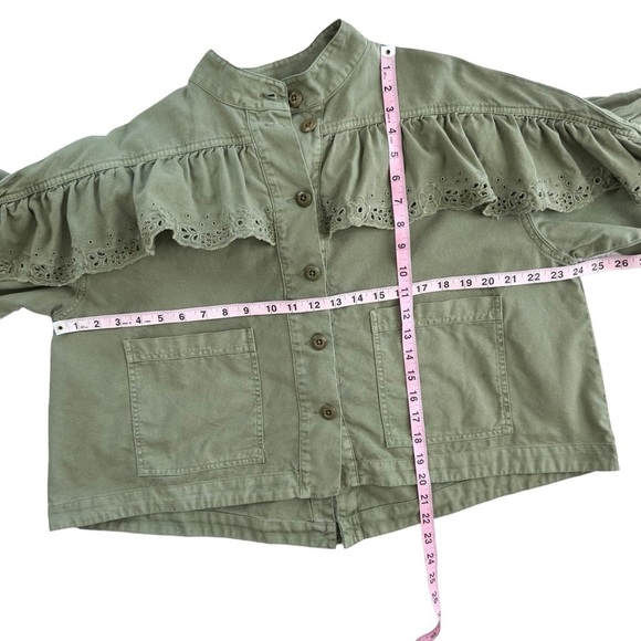 The Great eyelet army utility military jacket ruffle cropped olive green XS/0 - Picture 16 of 17